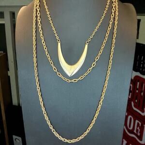 Vintage Three Strand Layered Gold Tone Necklace